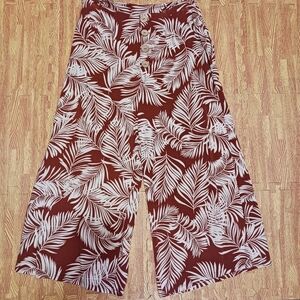 Primark Rust Tan Tropical Leaf Print Wide-Leg Palazzo Gaucho Pants Size 6